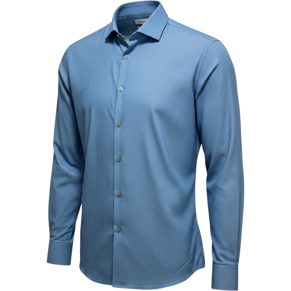 Calvin Klein Mens Button Down Cooling 4-Way Stretch L Blue Geometric Regular Fit